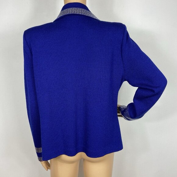 St. John Sz 14 Royal Blue Santana Knit Silver Paillette Rhinestone Blazer Jacket - Picture 8 of 9